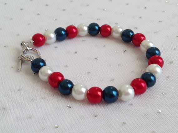 Fourth of July Chunky Bracelet Red Patriotic Bracelet Blue and White Chunky Bracelet Multi-color Pearl Chunky bracelet
