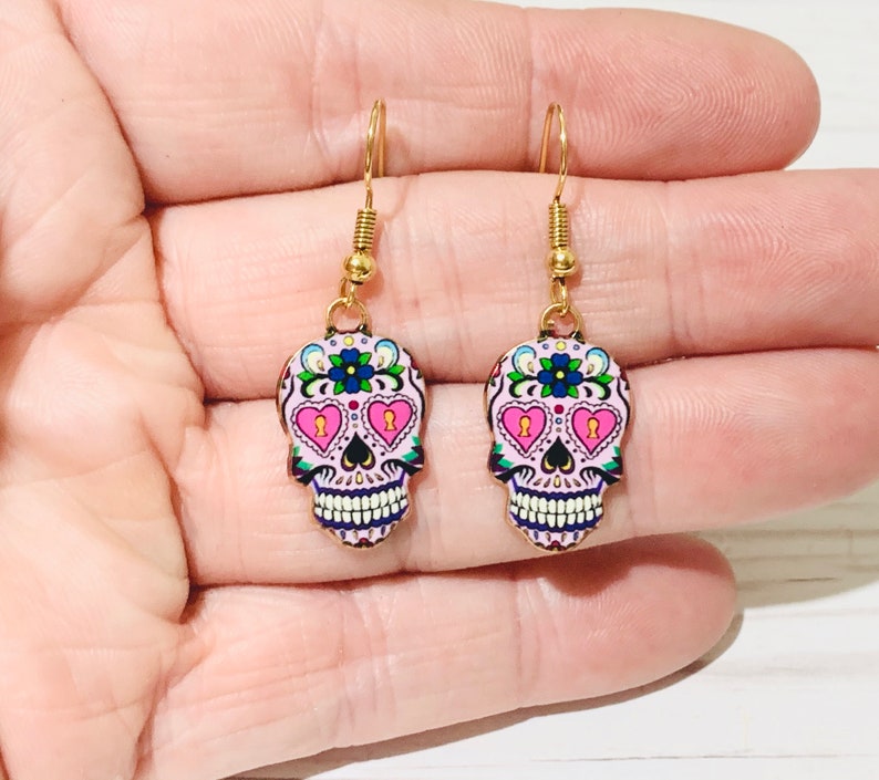 Halloween Skull Earrings Sugar Skull Gifts Halloween Accessories for Her Dia de los Muertos Earrings Sugar Skull Dangle Earrings