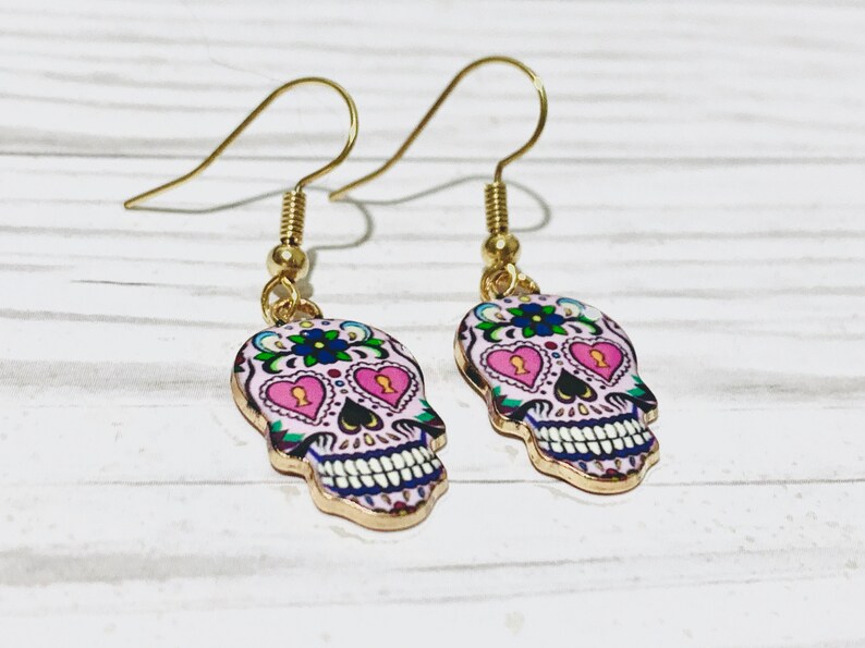 Halloween Skull Earrings Sugar Skull Gifts Halloween Accessories for Her Dia de los Muertos Earrings Sugar Skull Dangle Earrings