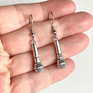 Microphone Earrings for Music Festival - Birthday Gift for Musician - Music Teacher Appreciation Gift - Rock n Roll Statement Earrings