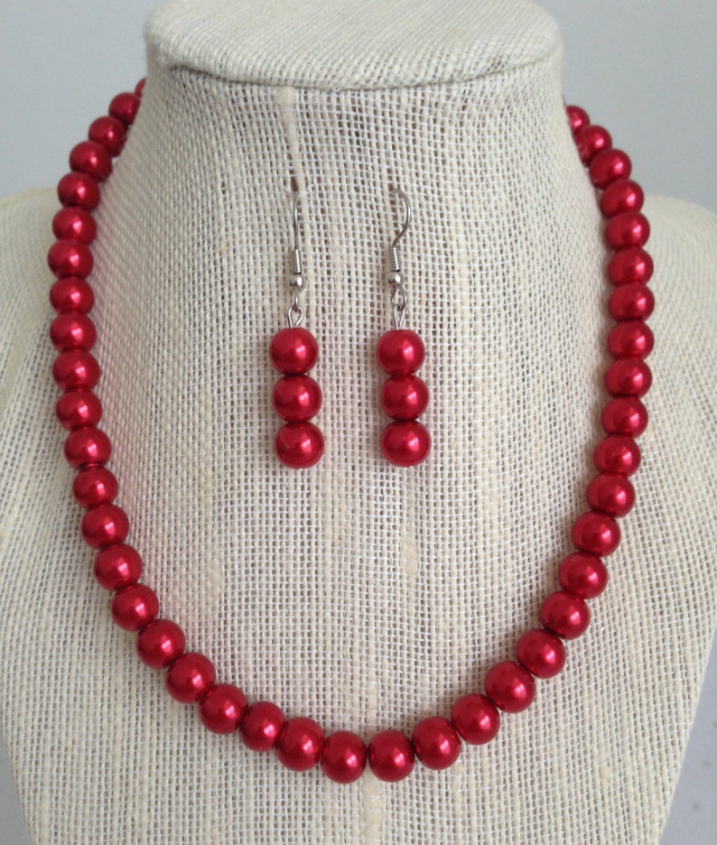 Collar de perla roja joyería de novia roja boda de Navidad