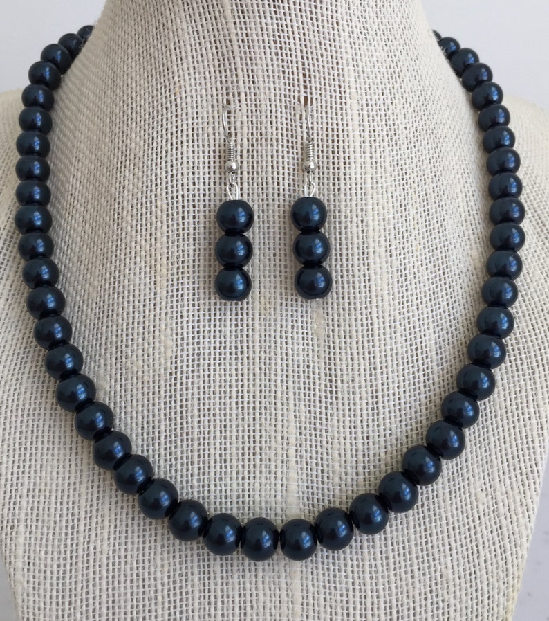 Dark Navy Blue Necklace Navy Pearl Necklace Wedding Etsy