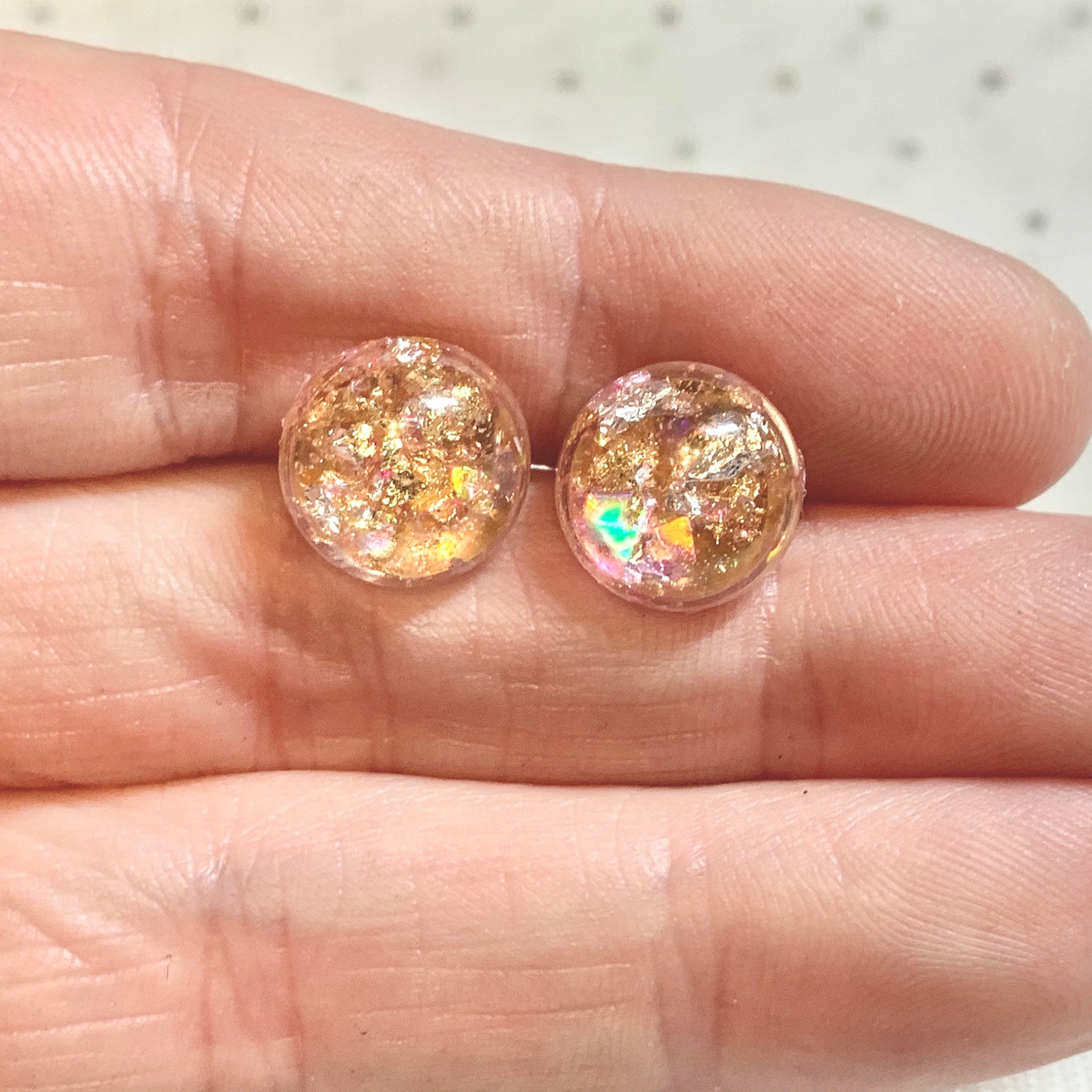 Light Pink Earrings Gold Glitter Studs Gold Foil Earrings Etsy
