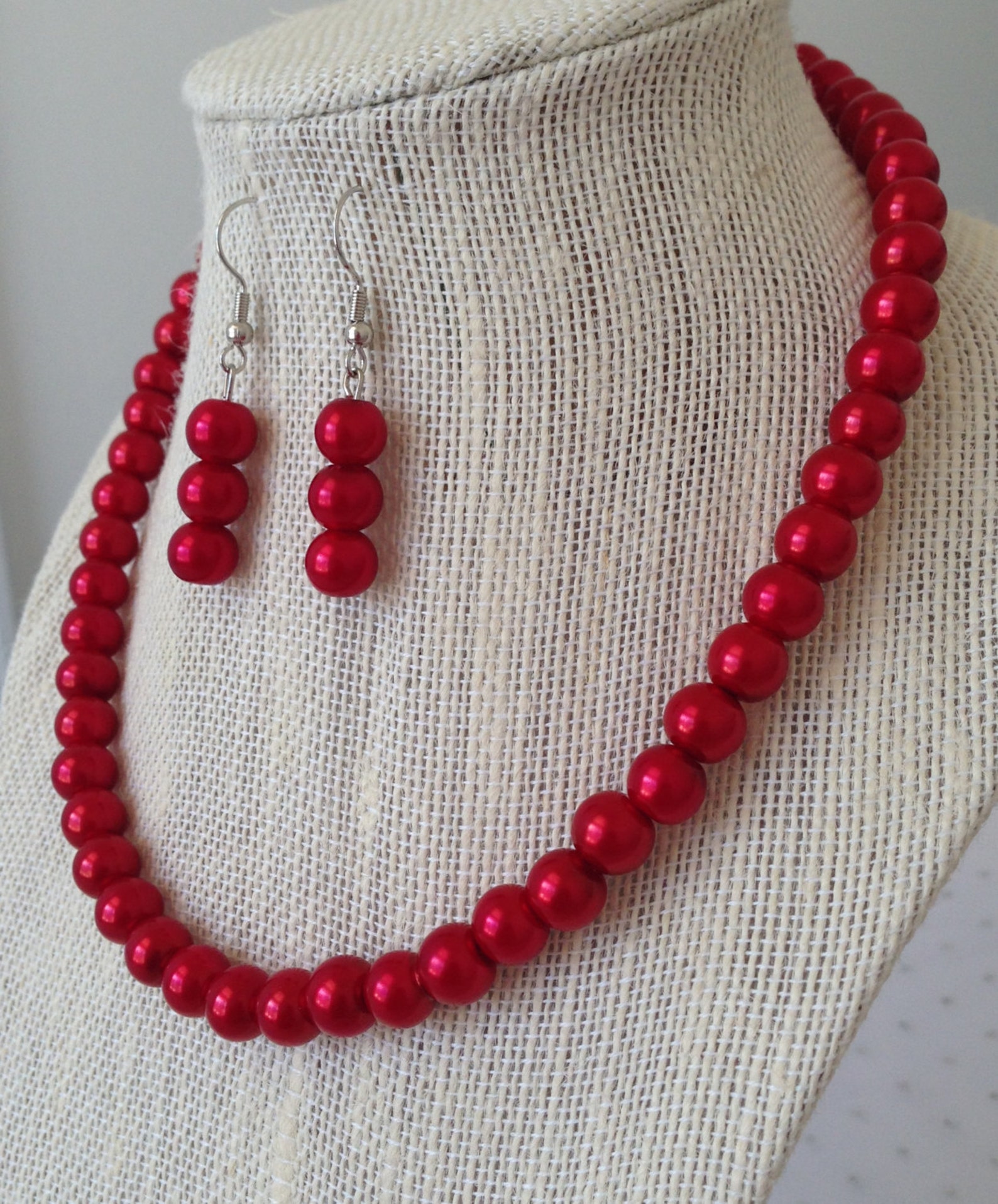 Red Pearl Necklace Mothers Day Gift Bridesmaid Jewelry Set - Etsy