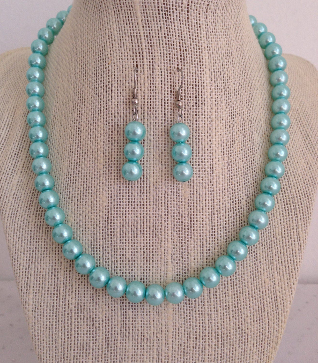 Blue Pearl Necklace and Earring Set 
