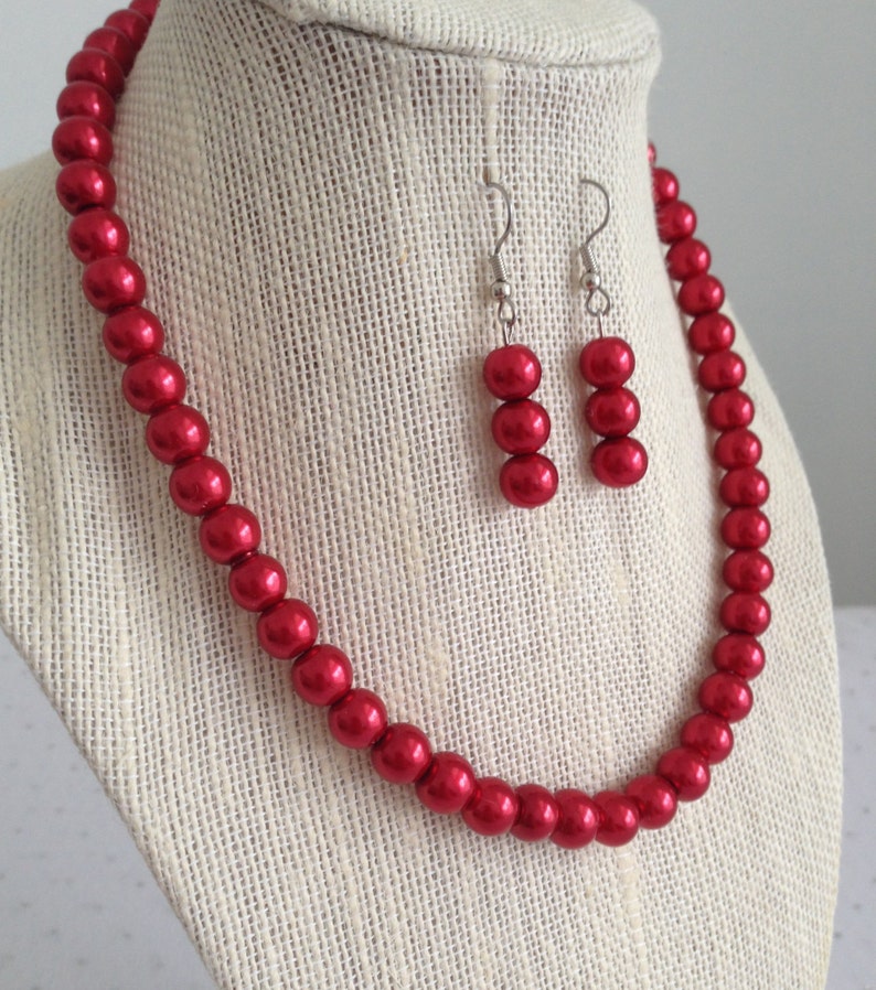 Collar de perla roja joyería de novia roja boda de Navidad