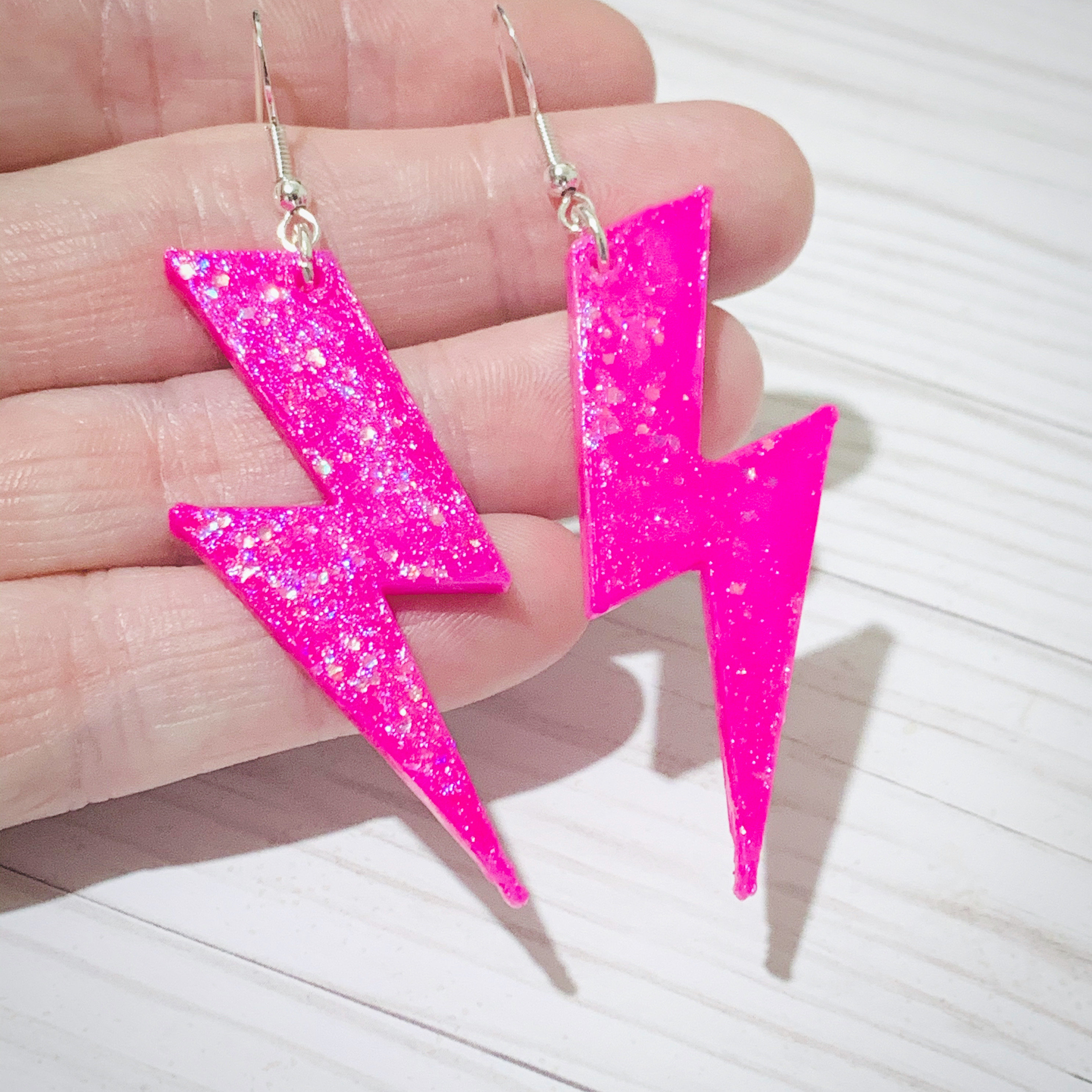 Hot Pink Lightning Bolt Earrings - Etsy display picture 2