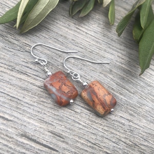 Jasper Earrings Sterling Silver • Handmade Natural Drop Gemstone Jewellery • Gift For Her
