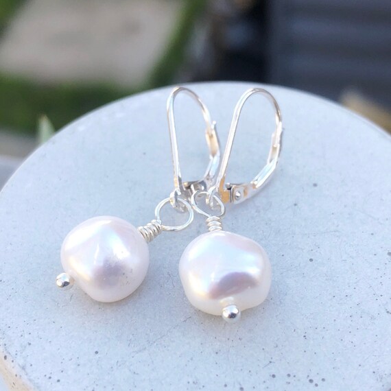 Baroque Keshi Pearl Earring Bridal Earrings White Pearls Sterling Silver Pearls Pearl Earrings Wedding Jewelery Bridesmaid gift gift for her
