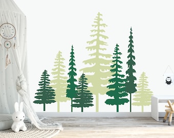 Pine Trees Decal Mural, Pine Tree Decals,  Reusable Fabric Decal, Kids Room Decal Wall Stickers, WD103