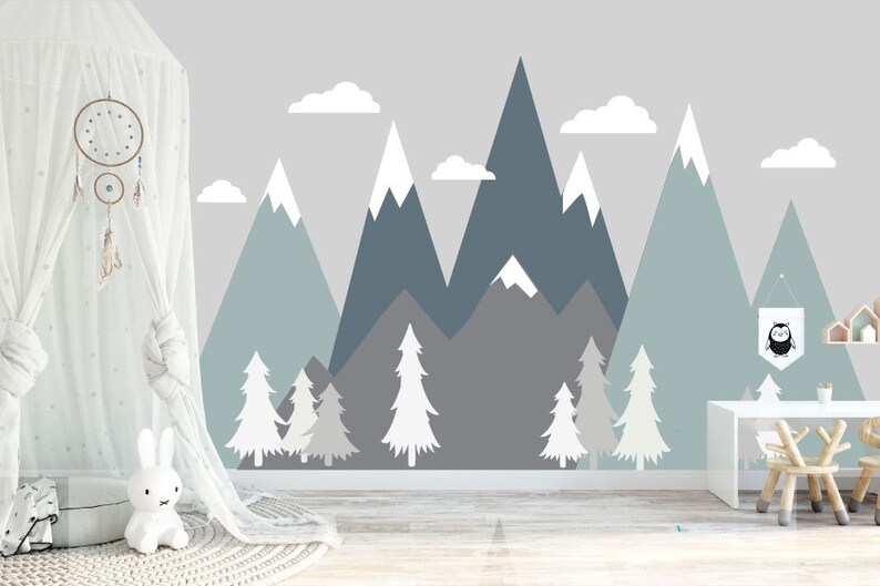 Mountain Mural Decal Nursery Mountain Decal Reusable Fabric Etsy UK