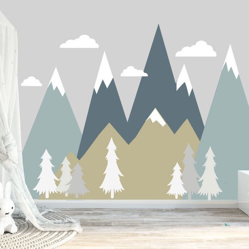 Mountain Mural Decal Nursery Mountain Decal Reusable Fabric Etsy