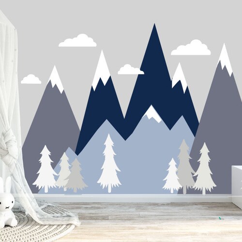 Mountain Mural Decal Nursery Mountain Decal Kids Room Decal Etsy