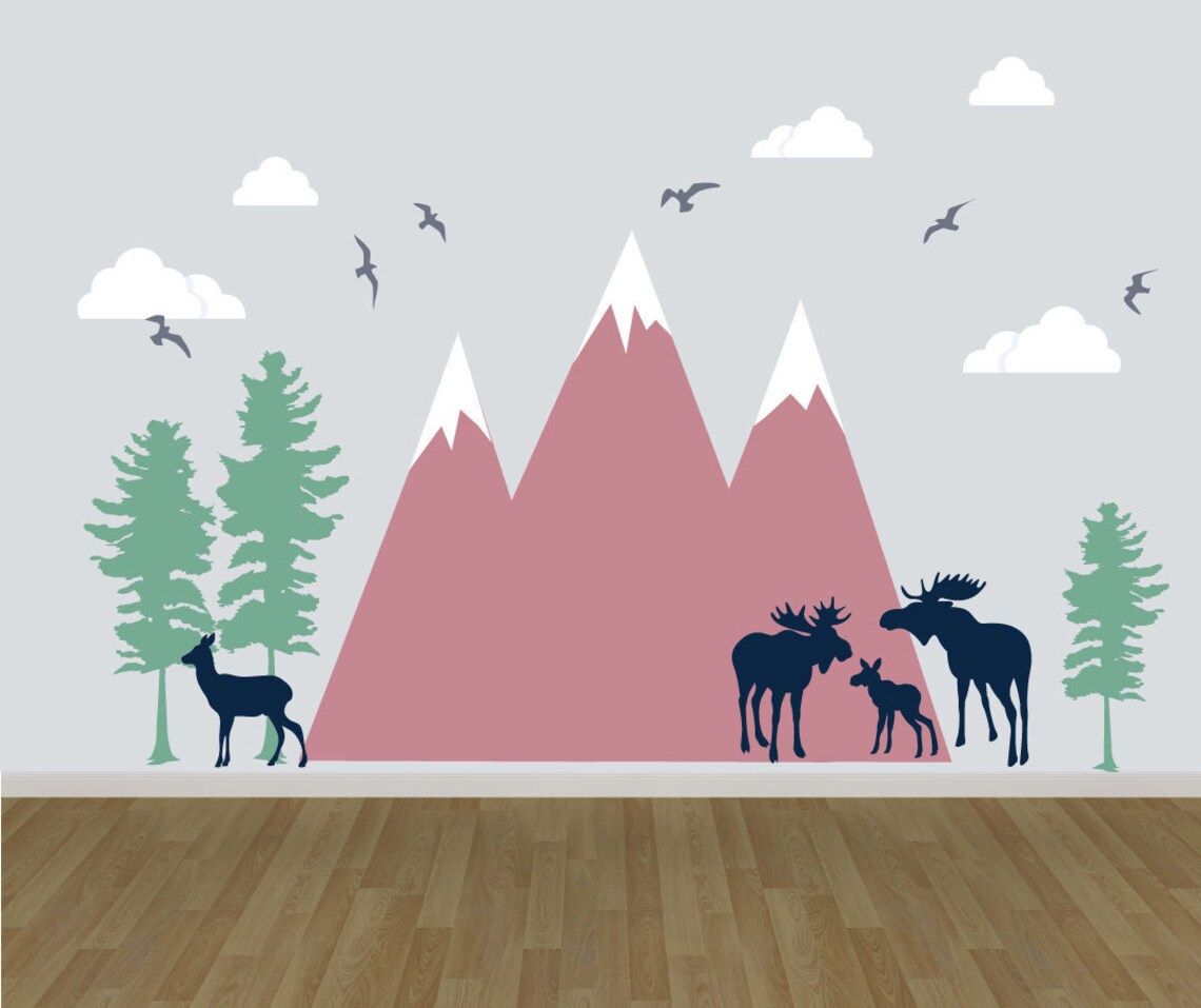 Mountain Decal Nursery Decal. Reusable Fabric Decal Kids Etsy