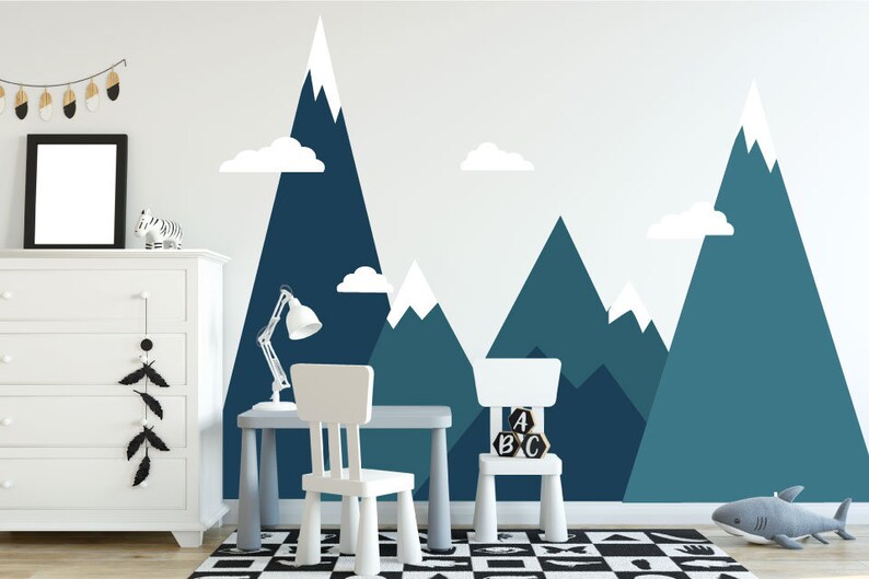 Mountain Decal Nursery Mountain Mural Decal Kids Room Decal Etsy
