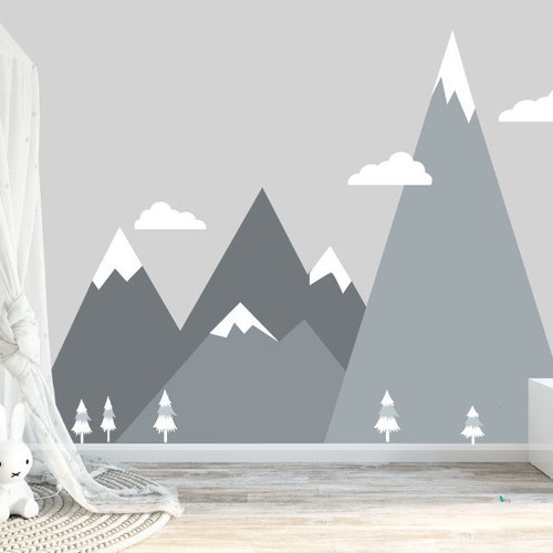Mountain Mural Decal Nursery Mountain Decal Kids Reusable Etsy