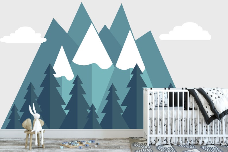 Mountain Mural Decal Nursery Mountain Decal Reusable Fabric Etsy