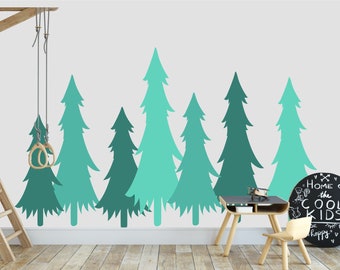 Pine Trees Decal Mural, Mountain Pine Tree Decals,  Reusable Fabric Decal, Kids Room Decal Wall Stickers, WD104