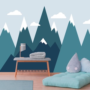 Mountain Mural Decal, Nursery Mountain Decal, Kids Reusable Fabric Decal, Kids Room Decal Wall Stickers, M202