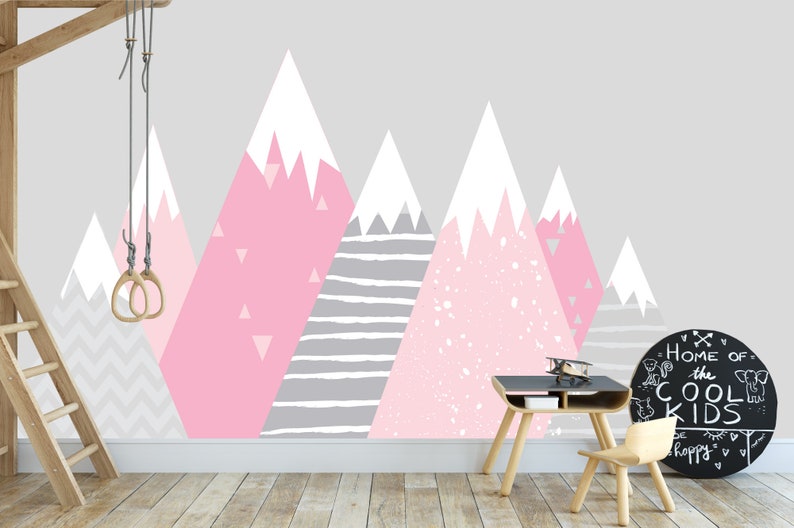 Reusable Fabric Decal Mountain Decal Mural Kids Room Decal Wall Stickers M216 Large Mountain Decals