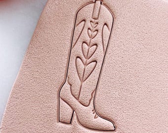 HEART BOOT - Polymer Clay Cutter - Clay Imprint - Embossed Stamp - Cowboy Barbie Boots - Valentines Earrings - 127