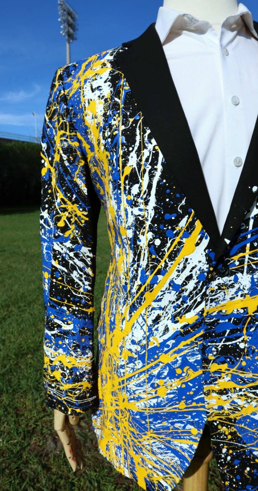 Blue and yellow blazer deals