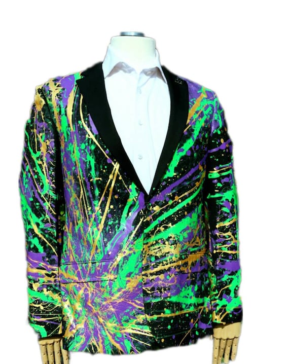 Mardi Gras Suit Blazer Green Purple Gold Black Custom Jacket