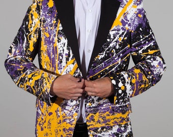 Men's Hand Painted Jacket Blazer Suit - Minnesota Vikings Football Team colors - Purple Sport Coat