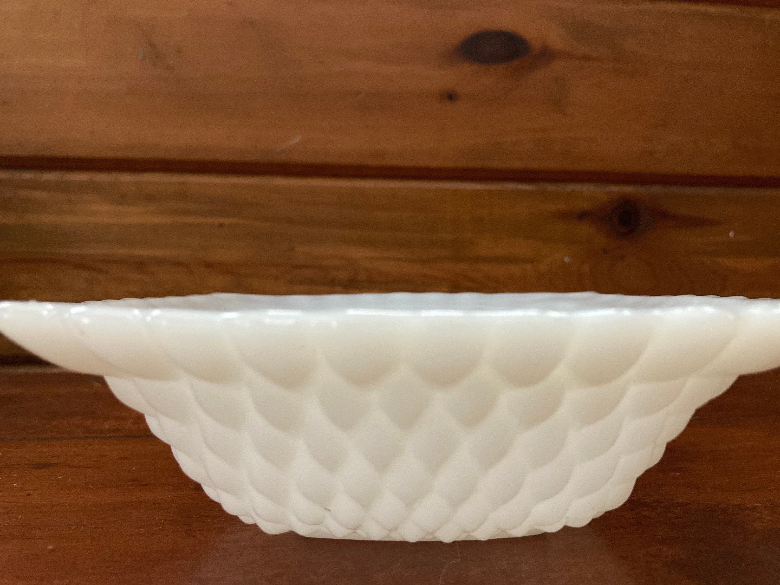 Vintage square white milk glass diamond cut glass bowl. Etsy