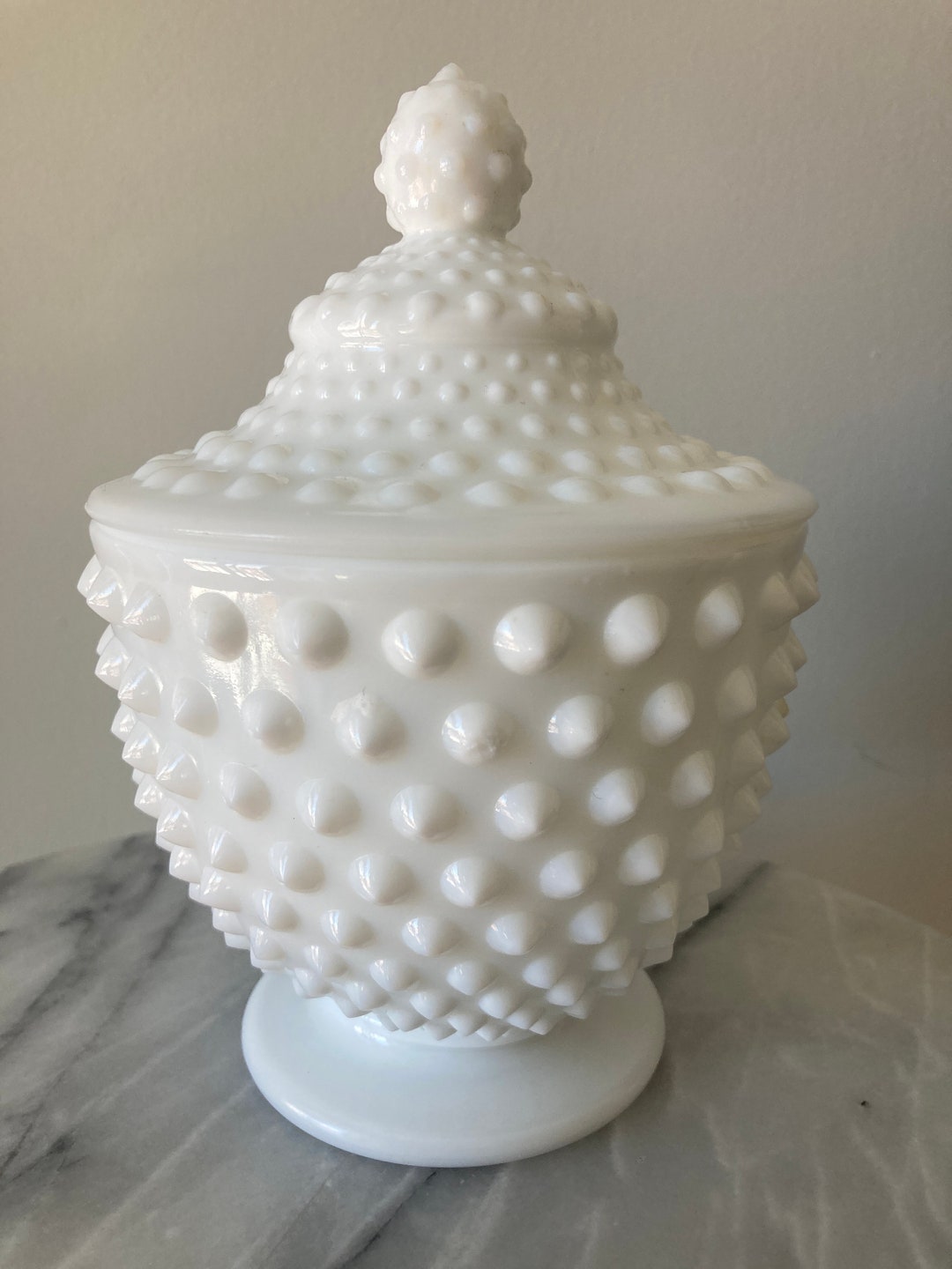 Vintage Fenton Hobnail Milk Glass No. 3980 Footed Candy Jar Etsy