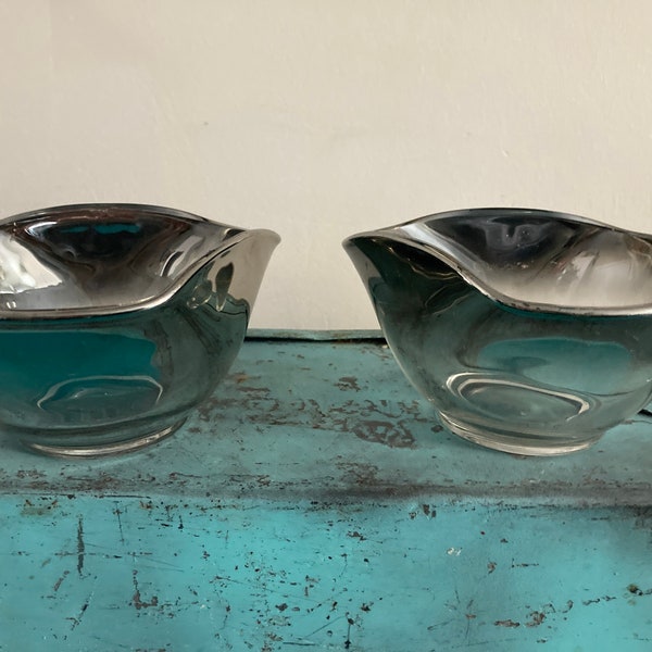 Vintage set of 2 queen’s lusterware mercury fade ombré  silver rimmed triangle bowls.