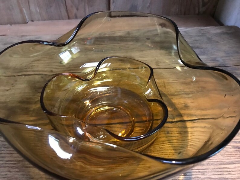Vintage Anchor Hocking Amber Glass Chip and Dip Bowl Set. Etsy