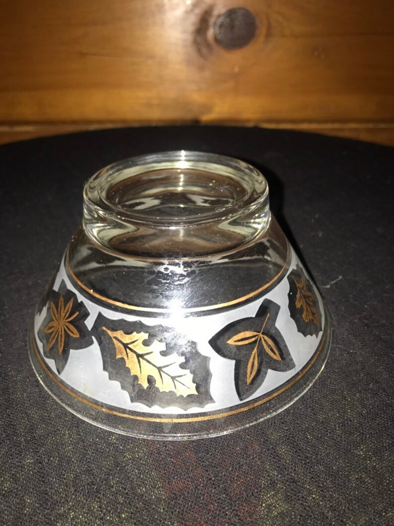 Vintage Libbey gold leaf serving bowl set/chip and dip with Etsy
