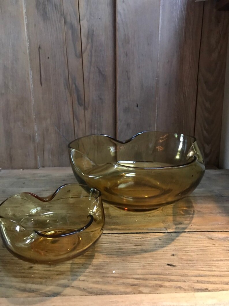 Vintage Anchor Hocking Amber Glass Chip and Dip Bowl Set. Etsy