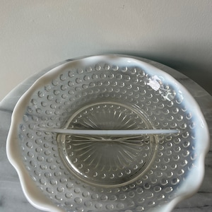 Vintage opalescent moonstone hobnail appetizer/relish tray/dish/bowl
