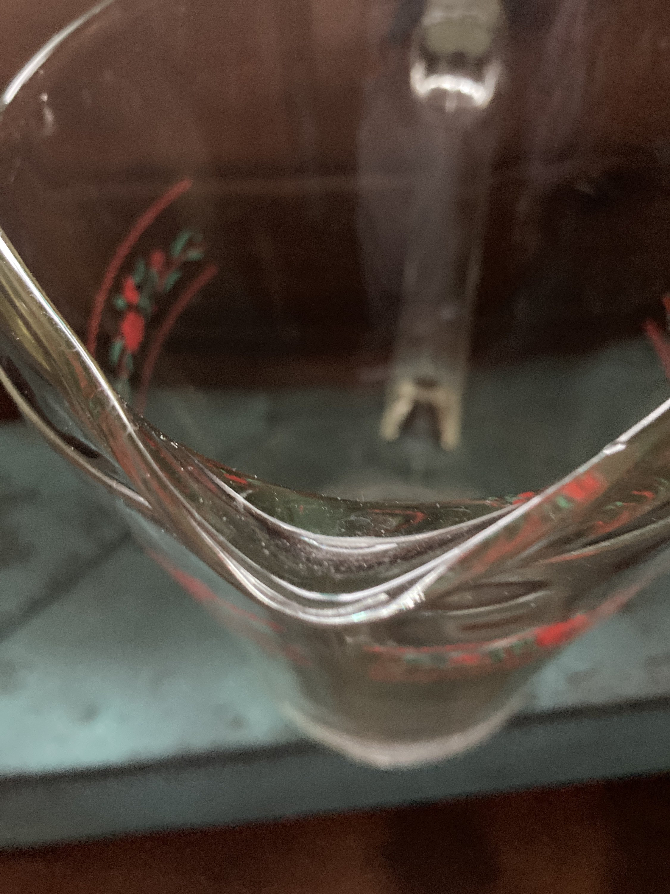 Vintage Heavy Glass Pitcher With Small Red Floral Design. Etsy