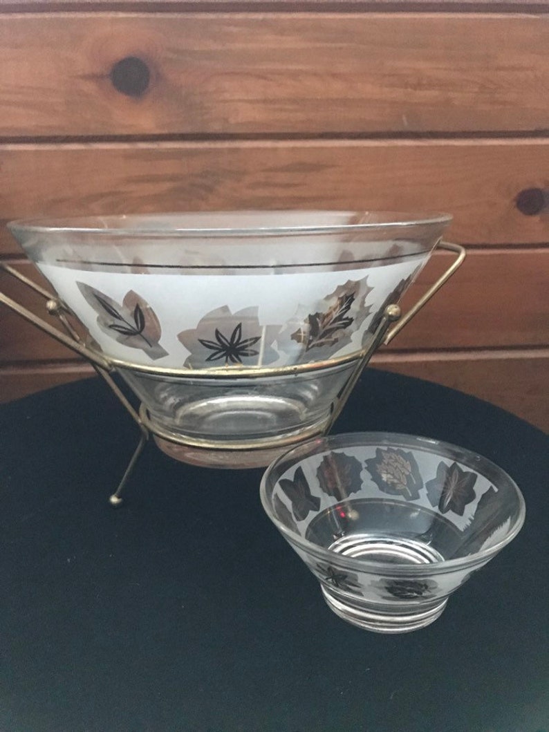 Vintage Libbey gold leaf serving bowl set/chip and dip with Etsy