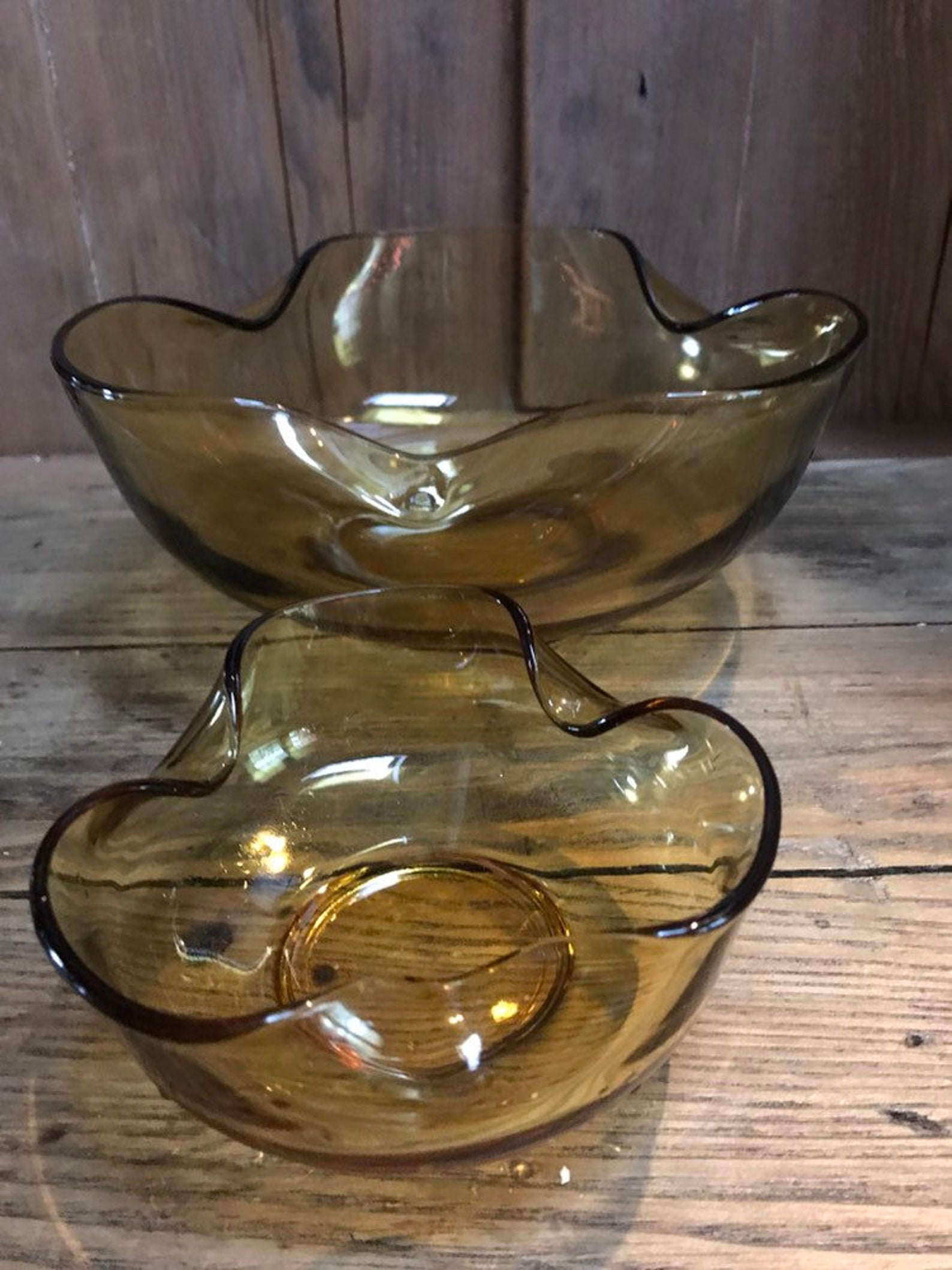 Vintage Anchor Hocking Amber Glass Chip and Dip Bowl Set. Etsy
