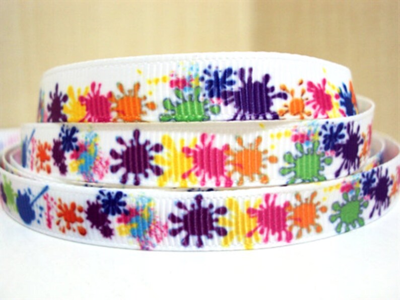 8 yards 7//8/" Colorful Rainbow Splash Printed Grosgrain Ribbon