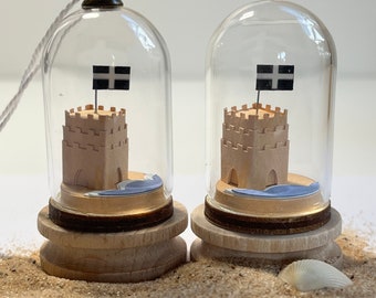 Coastal Themed Miniature Glass Dome with a Paper Sandcastle