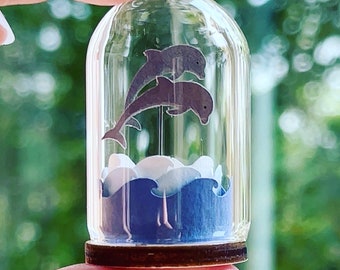 Coastal Themed Miniature Glass Dome with Leaping Dolphins