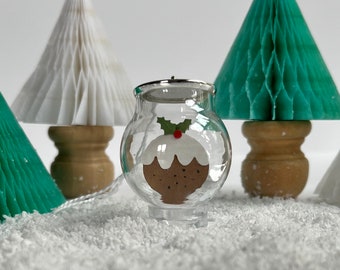 Miniature Christmas Pudding Glass Globe Hanging Decoration