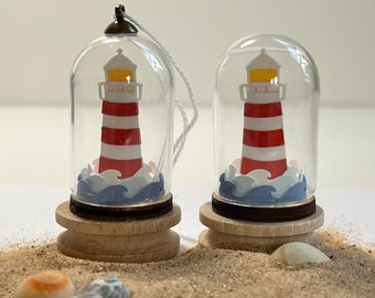 Coastal Themed Miniature Glass Dome with a Paper Lighthouse