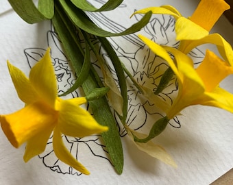 Miniature Daffodil Keepsake A6 Card with Crepe Flowers