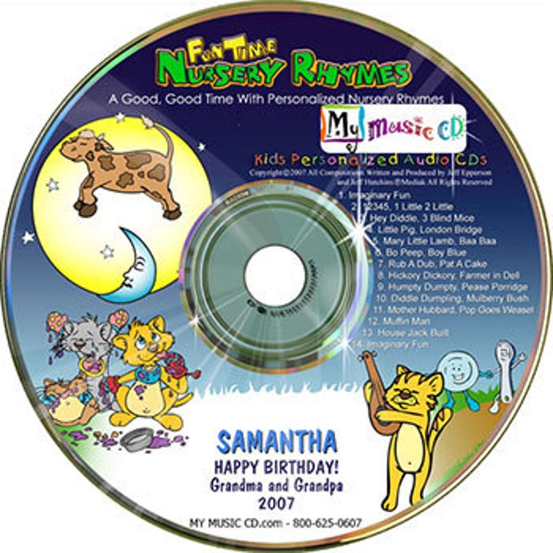 Digital download--This download has 22 classic nursery rhymes with your child/'s name song throughout each song. This is a link for the CD