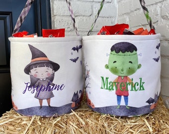 トリック・オア・トリートバッグ、トリック・オア・トリートバケツ、ハロウィンバケツ、パーソナライズ、ハロウィンバスケット、モノグラム、トリック・オア・トリート、ハロウィンバッグ
