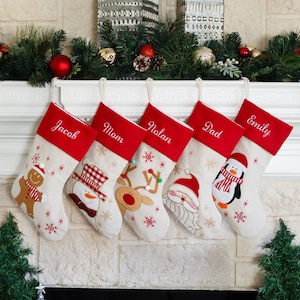 Bas de Noël décoratifs pour les fêtes, décoration de Noël pour chien, chaussettes personnalisées, Noël de la ferme, maison rouge image 1