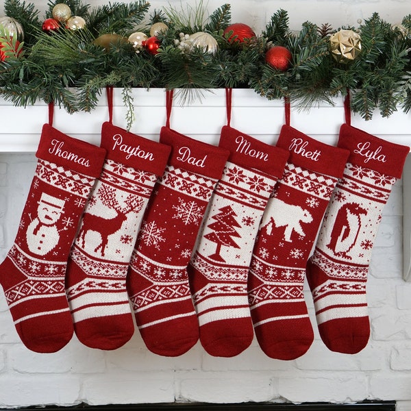 Christmas Stockings Knit Holiday Décor stocking Christmas Décor Personalized Dog Stocking custom stockings Farmhouse Christmas Holiday red