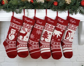 Christmas Stockings Knit Holiday Décor stocking Christmas Décor Personalized Dog Stocking custom stockings Farmhouse Christmas Holiday red