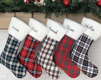 Christmas Stockings Fur Plaid Holiday Décor stocking Christmas Décor Personalized Dog Stocking custom stockings Farmhouse Christmas Holiday